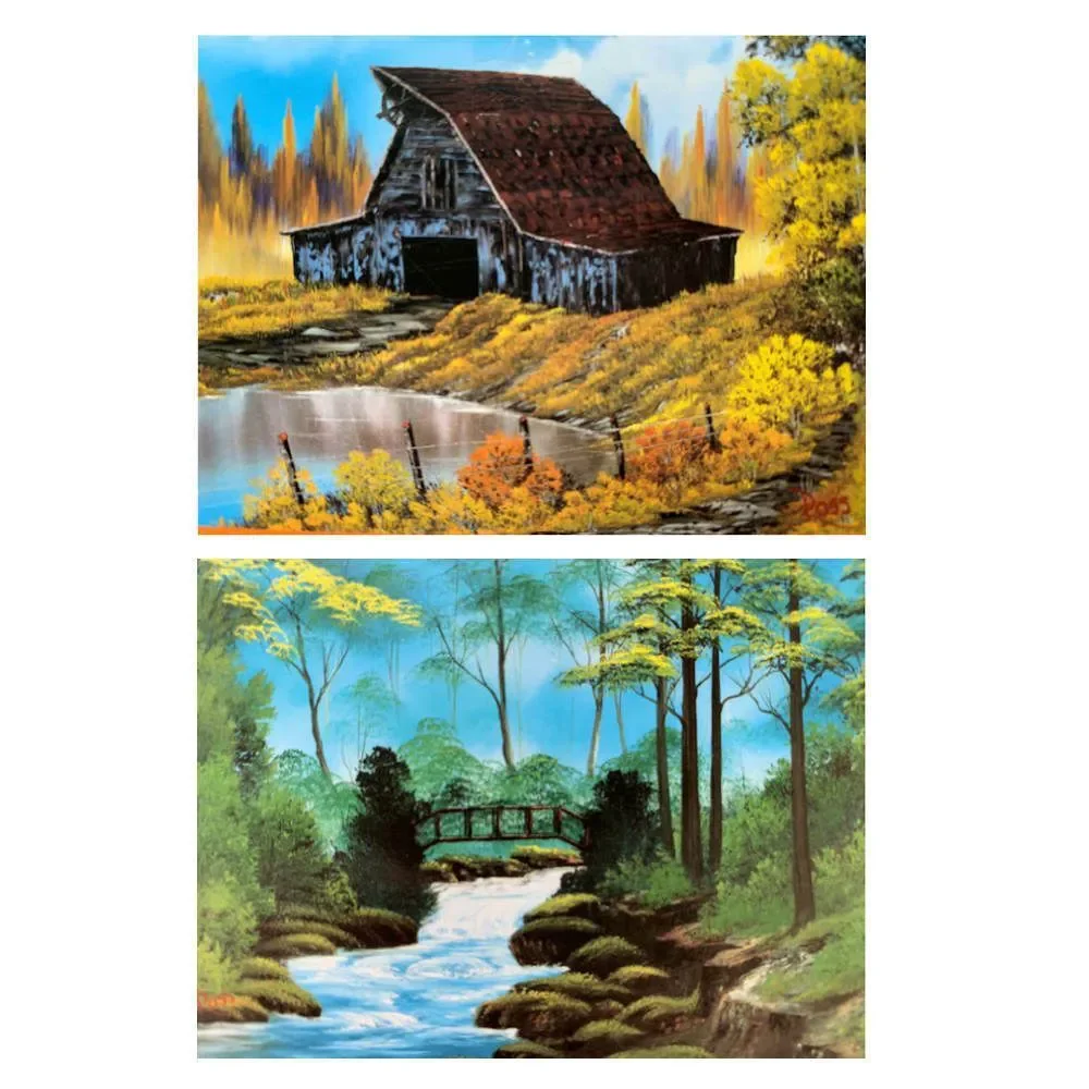 Bob Ross Paintings NEW 2 Jigsaw Puzzles ~ Secluded Bridge Rustic Barn SEALED - Picture 2 of 6